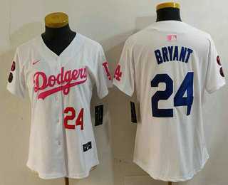 Womens Los Angeles Dodgers #24 Kobe Bryant Number White Pink With Patch Limited Stitched Jersey